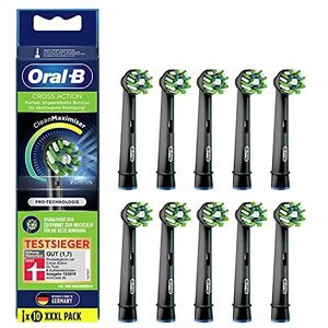 Oral-B CrossAction Opzetborstels voor elektrische tandenborstel, 10 stuks, holistische mondreiniging met CleanMaximiser-borstels, tandenborstelopzetstuk voor Oral-B tandenborstels, zwart