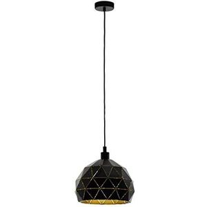 EGLO Hanglamp Roccaforte, 1 vlam hanglamp, hanglamp van staal, kleur: zwart, goud, fitting: E27, DELONGHI: 40 cm