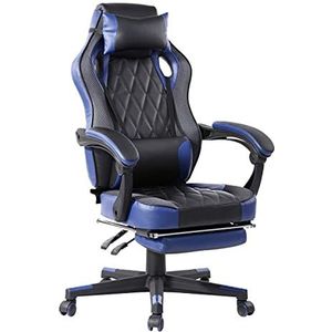 FitAtHome Gamer stoelen, polyurethaan, blauw, groot