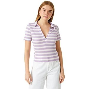 Koton Dames V-hals korte mouw gestreept T-shirt, Lila Stripe (06y), S
