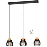 EGLO Hanglamp Stillington 1, 3-lichts pendellamp boven eettafel, FSC100HB, eettafellamp in industrieel design, lamp hangend voor woonkamer en eetkamer, zwart metaal, E27 fitting, L 88 cm