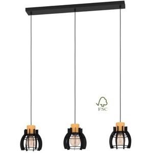 EGLO Hanglamp Stillington 1, 3-lichts pendellamp boven eettafel, FSC100HB, eettafellamp in industrieel design, lamp hangend voor woonkamer en eetkamer, zwart metaal, E27 fitting, L 88 cm