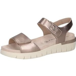 CAPRICE Platte damessandalen van leer met klittenbandsluiting, taupe metallic, 40 EU