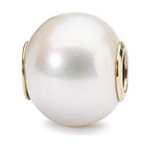 Trollbeads Dames Bead White Pearl With Gold 750 Geel Goud - TAGBE-00086, Eén maat, Zilver, Geen edelsteen