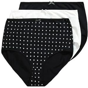 Ulla Popken, dames, grote maten, 3-delig, maxi-slips, stippen, zwart, 42/44