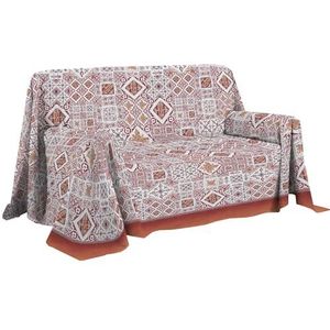 PENSIERI DELICATI Bankhoes 180 x 290 cm, gemaakt in Italië, sprei van 100% puur katoen, motief majolika, rood, ideaal als sprei of sprei voor de zomer (eenpersoonsbed)