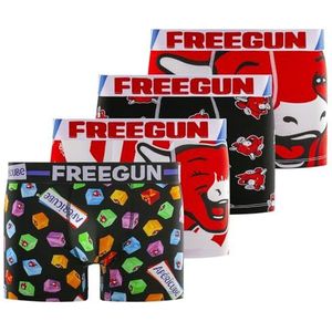 FREEGUN Boxershorts voor heren, koe qui lach, originele en authentieke herenonderbroek (4 stuks), rood/zwart/blauw/wit, S