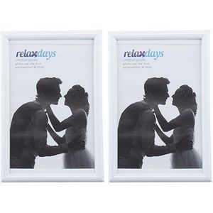 Relaxdays fotolijst 10x15 cm, set van 2 stuks, passe partout 9x13 cm, staand of hangend, kleine fotokaders, wit