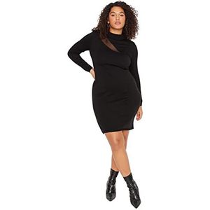 Trendyol Dames Plus Size Mini Bodycon Getailleerde Knitwear Plus Size Jurk, Zwart, 4XL, Zwart, 4XL grote maten