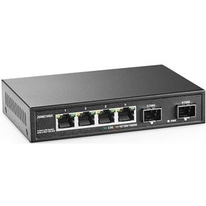 YuLinca 4 poorten 2,5 G netwerkschakelaar met 2 x 10 G SFP, 4 x 2,5 GBASE-T-poorten, compatibel met 100/1000/2500 Mbps, multi-Gigabit desktop ethernetschakelaar zonder ventilator en niet beheerd van