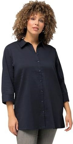 Ulla Popken - Blouse - Zwart - Klassieke Blouse - Wijde Pasvorm - Driekwart Mouw