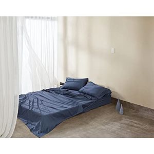 Calvin Klein Home Effen kleur eenpersoons laken set van 4 stuks - 1 eenpersoons plat laken, 1 diepe zak, eenpersoons hoeslaken en 2 kussenslopen, 100% katoen, 300 tc (grijs)
