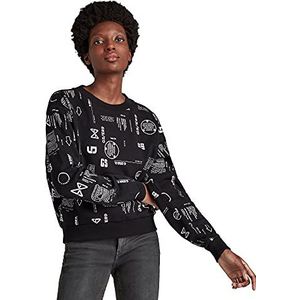 G-STAR RAW Dames Cropped Loose Sweatshirt Allover Sweats, Meerkleurig (Dk Black Small Type Face D20500-c365-c709), L