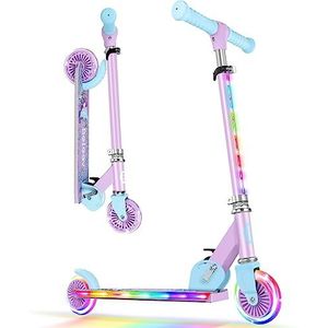 BELEEV V2 Scooters voor Kinderen met Lichtgevende Wielen en Stuurpen en Dek, Opvouwbare Scooter met 2 Wielen, Lichtgewicht voor Kinderen van 3-12 Meisje Jongen, Hoogte Verstelbare Antislipdek, Purple