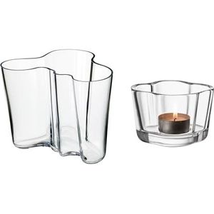 Iittala Set bestaande uit een windlicht 60 mm helder + een vaas 160 mm helder, gemaakt van glas, set 1007041+1051192