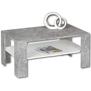 Stella Trading Joker Salontafellook, ruime salontafel met legplank voor je woonkamer, melamine, beton/wit, 100 x 44 x 60 cm