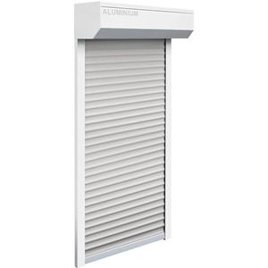 Schellenberg 39066 Voorbouwrolluikset voor ramen, rolluiksysteem Mini, 105 x 120 cm, wit/grijs, buitenrolluiken 45° aluminium stuurkast, incl. geleiderails, PVC-rolluikpantsers