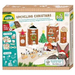 LENA 42840 Eco Upcycling Christmas, knutselset voor kinderen vanaf 6 jaar, complete set met watten, stickers en andere knutselaccessoires, storybook met handleiding voor kerstdecoratie, knutselen