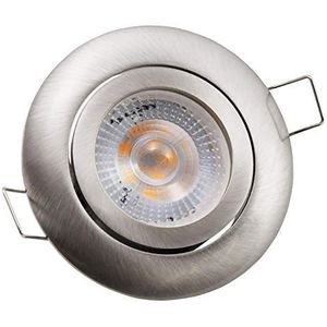 McShine - LED inbouwlamp plafondlamp | Eco-50 | 5W, 400 lm, draaibaar, geborsteld roestvrij staal, 3000 K, stap-dimbaar | ideaal voor plafondinbouw in woonkamer, hal, werkplek enz.