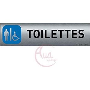 Aua Signature deurbordje van geborsteld aluminium met aluminium sign – 200 x 50 mm – dubbelzijdig plakband op de achterkant – uv-druk direct op het aluminium (geen plakken) (toilet H/gehandicapten)