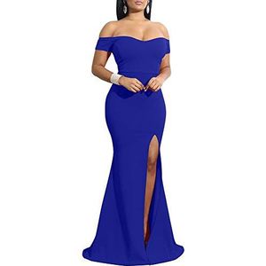 YMDUCH Women's Off Shoulder High Split Long Formal Party Dress Evening Gown Royal Blue