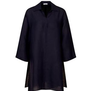 Seidensticker Dames tuniek - Fashion Blouse - Oversized Fit - Hemdblousekraag - 7/8-mouw - 100% linnen, Donkerblauw, 40
