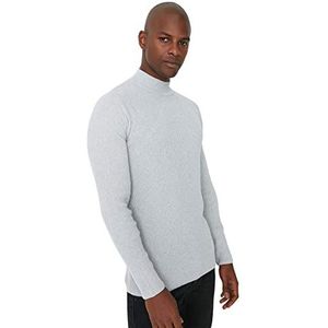 Trendyol Mannen hoge hals effen slanke trui sweatshirt, grijs, 2XL, Grijs, XXL