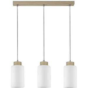 Homemania HOMBR_0013 Hanglamp, kroonluchter, plafondlamp, hout, glas, wit, 110 x 9,5 x 52 cm