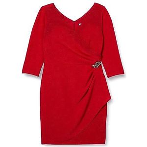 Gina Bacconi Korte jurk voor dames met overslag hals, cascade ruches rok en verfraaiing bij hippe cocktail, Rood, 36