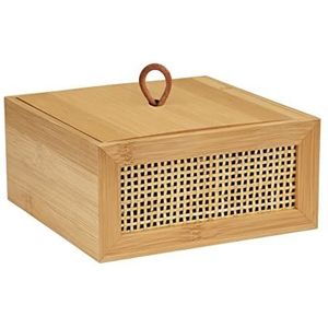 WENKO Badbox Allegre M, decoratieve box met deksel in trendy boho-stijl van hoogwaardig bamboe en rotan vlechtwerk, voor het opbergen van badkameraccessoires of accessoires, 15 x 7 x 15 cm, natuur