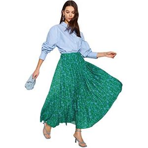 Trendyol Modest, Groene bloemenpatroon Geplooide Geweven Rok met Elastische Taille TCTSS23EE00018, Groen-Multicolor, 34, Groen-multicolor, 34