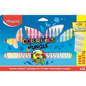 Maped - Jungle Color'Peps - 24 viltstiften om in te kleuren - 24 voornaam etiketten - afwasbaar en geschikt voor de droger - ideaal voor de eerste schooldag - kartonnen zak