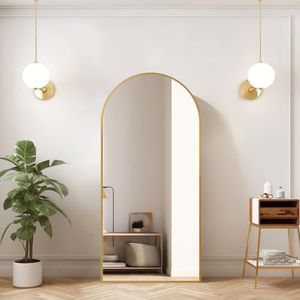 PexFix 65 ""x 22"" volledige lengte moderne gebogen vloerspiegel met staande houder slaapkamer dressing spiegel gebogen muur spiegel staand, leunend hangend (goud)