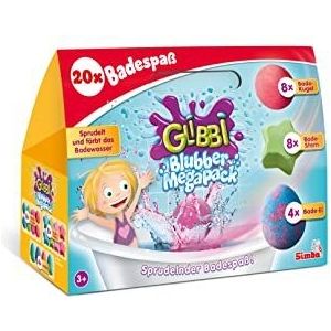 SIMBA 105953611 Glibbi Blubber Mega Pack,20 kleurrijke badbommen, XXL-verpakking, badspeelgoed, badplezier, bruist en kleurt het water, met verschillende geuren, vanaf 3 jaar