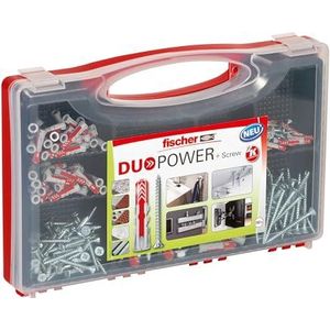 fischer Red-Box DuoPower universele pluggen met schroef, assortiment met nylon pluggen en bijpassende schroeven voor alle materialen en bevestigingen, allrounder, voorgesorteerde set, 280 stuks