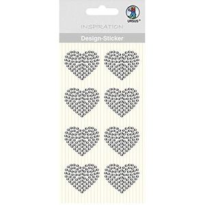 URSUS 75070028 Design Sticker, harten van sierstenen, zelfklevend, gemakkelijk van de folie te verwijderen, 8 stuks, zilver