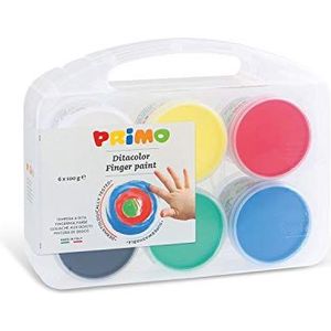 PRIMO Vingerverfset voor kinderen, heldere vingerverf, 6 kleuren in pot à 100 ml inhoud