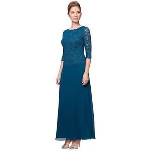 Alex Evenings Women's 3/4 Sleeve Stretch Lace Bodice One Piece Mother of The Bride Dress Regular Sizes, Peacock, 10 Petite
