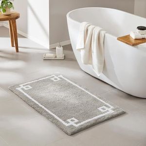 Evan Cotton Tufted Washable Bath Mat, Luxury Solid Bathroom Rugs, 20 x 30 inch, grijs