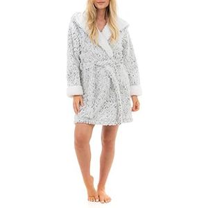 Sleepdown Dames Dames Hooded Badjas Geweven Faux Fur Gewaad Flanel Fleece Reverse Loungewear Nachtkleding, Grijs, 42-44