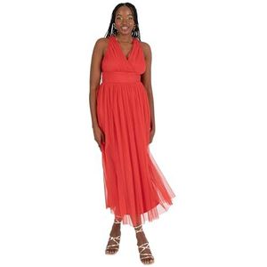 Anaya with Love Midaxi Damesjurk, mouwloos, V-hals, bodice, keyhole rug, tule, A-lijn, bruidsmeisje, bruiloft, gala, rood, 36, Rood, 34