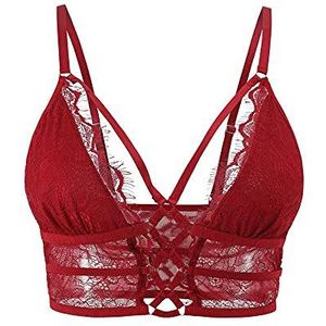 Buitifo Dames Cami BH Criss Cross Wimper Crop Top BH Sexy Vest Bralette Busiter Lingerie(Rood,S)