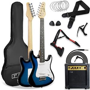 3rd Avenue XF 3/4 formaat elektrische gitaar, ultieme kit met 10W versterker, kabel, statief, gigbag, gitaarband, reservesnaren, plectrums, capo - blauw