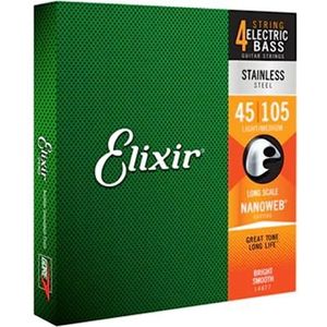 Elixir® Strings roestvrijstalen snaren voor viersnarige basgitaar met NANOWEB®-Coating, lange nek, licht/medium (.045-.105)