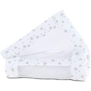 babybay Nestje Mesh Piqué/bedomranding voor bijzetbed/stootbescherming voor babybed, geschikt voor model Maxi, Boxspring, Comfort en Comfort Plus, witte sterren parelgrijs