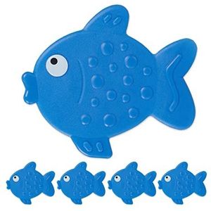 Relaxdays antislip stickers badkuip, 5 stuks, vis design, douchestickers met zuignappen, voor kinderen, blauw