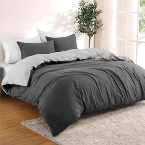 Dreamzie - Dekbedovertrek 200x220 cm met 2 kussenslopen 80x80 cm - Donkergrijs/Lichtgrijs - 200x220 Bedset in 100% microvezel - 3-delig - Gecertificeerd vrij van chemicaliën (Oeko TEX)