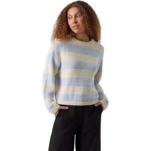 VERO MODA Dames VMIRMA LS O-Neck Pullover Boo L/S Gebreid, Birch/Stripes: Skyway, S, Berk/stripes: skyway, S