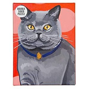 100-delige dubbelzijdige grijze Britse korthaar kat legpuzzel & poster | Geïllustreerde huisdieren, dieren | Voor kinderen, volwassenen, kattenliefhebber, verjaardag, Kerstmis