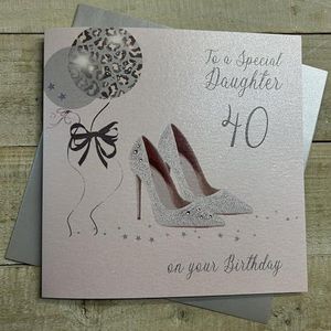 WHITE COTTON CARDS X40D Glitter Ball groot & schoenen, 40,"" to a Special Daughter On Your Birthday (40e verjaardag, handgemaakt